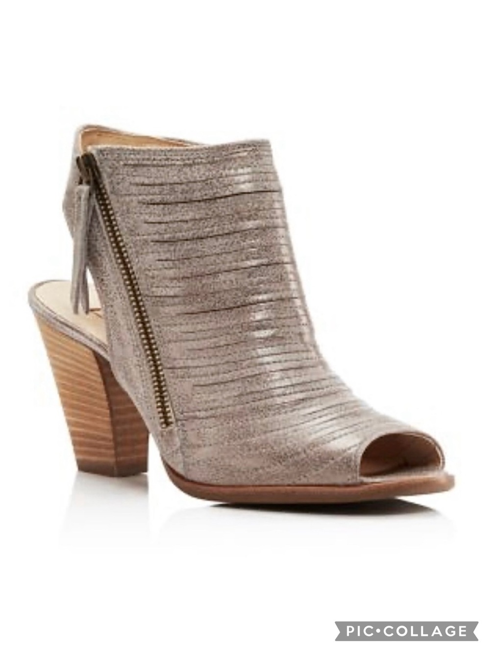 Paul Green Cayanne Booties Ankle Metallic Open Toe Block Heel Champagne U.S. 8